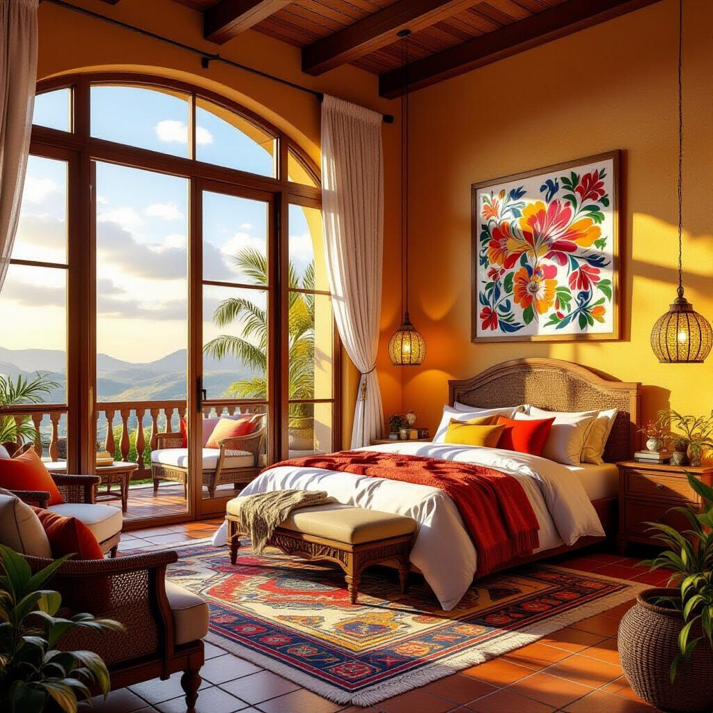 Vibrant Latin American Bedroom in 3D