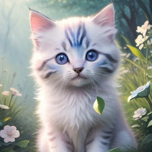 Adorable Kitten in Nature: Pastel Watercolor Art