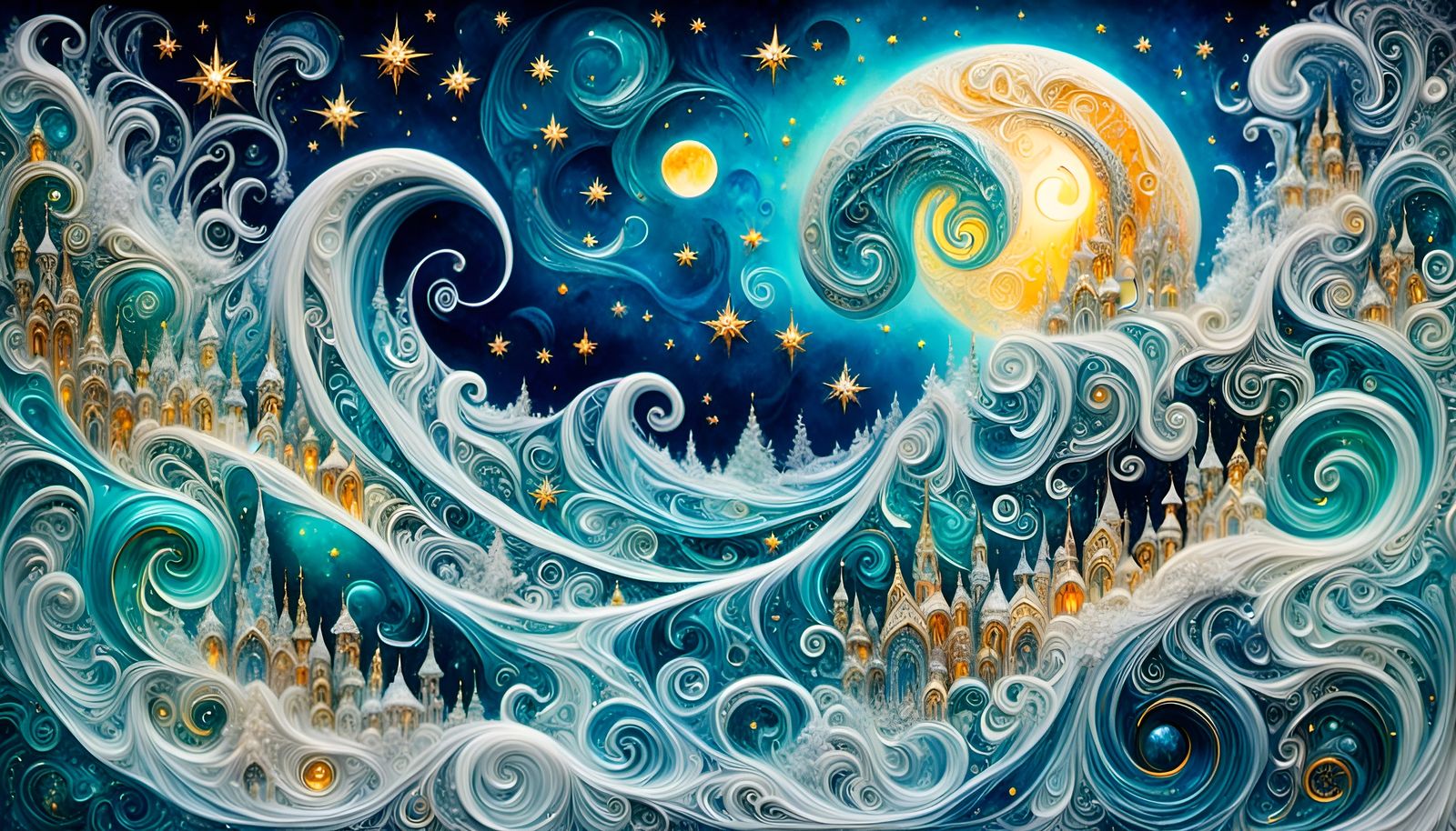 Hyperdetailed Moonscape with Crystal Stars and Zentangle