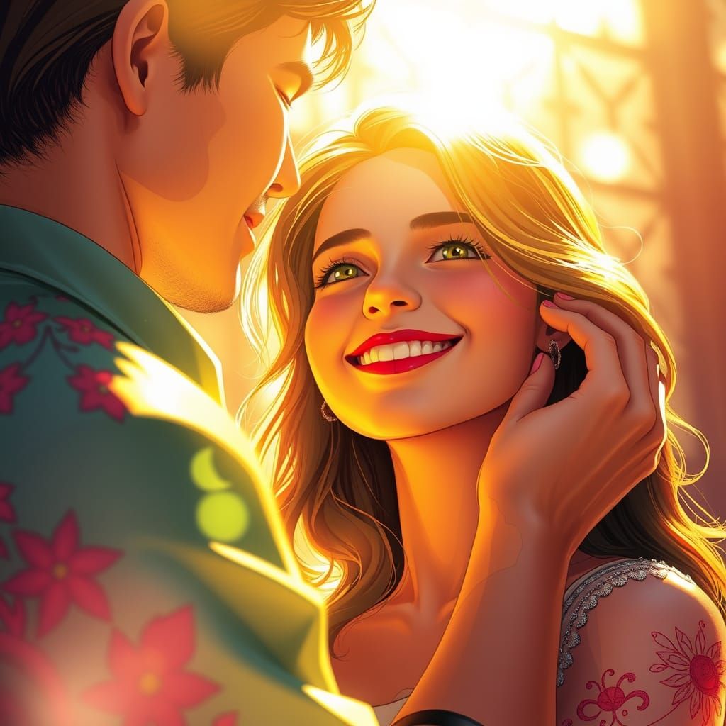 Radiant Couple Holding Hands in Digital Art Style