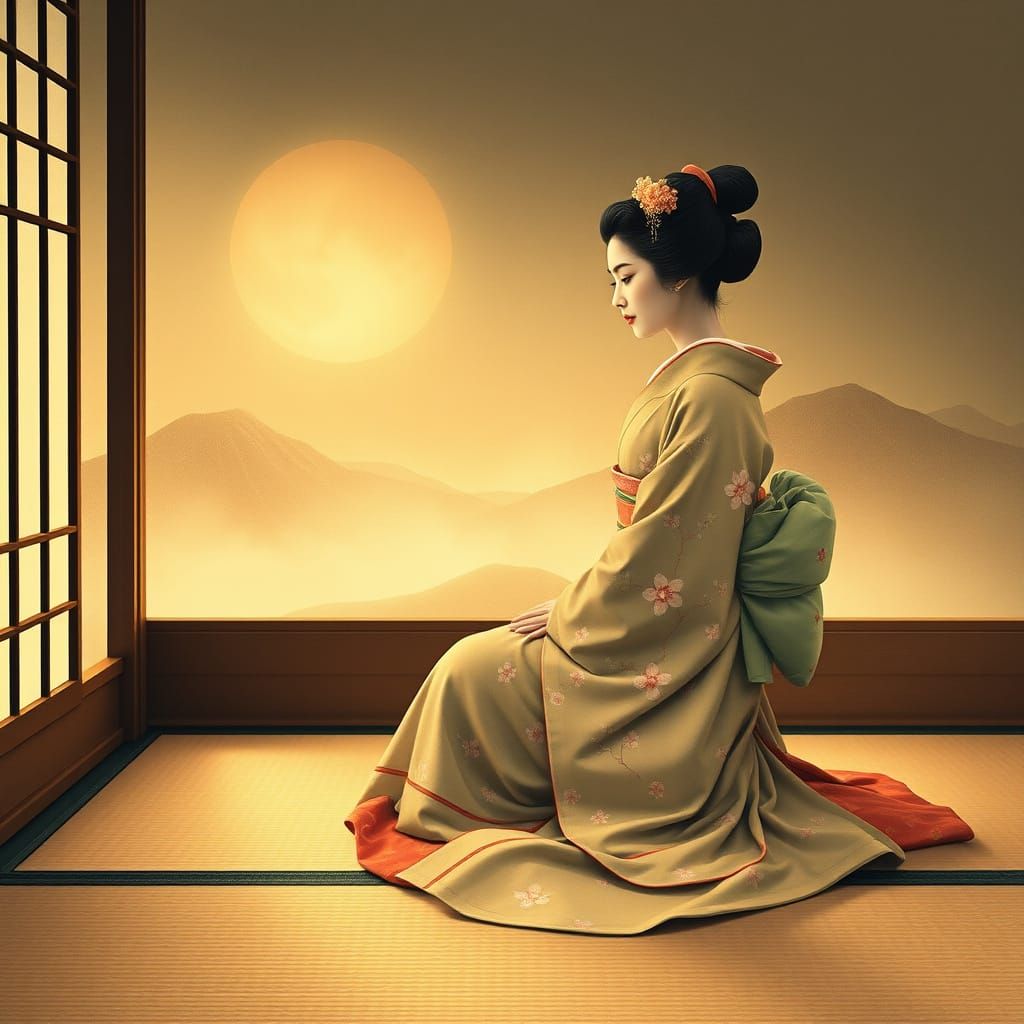 Ethereal Geisha in Golden Light