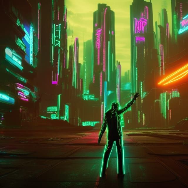 Cyberpunk Warlock Creates Neon Lightning Blast