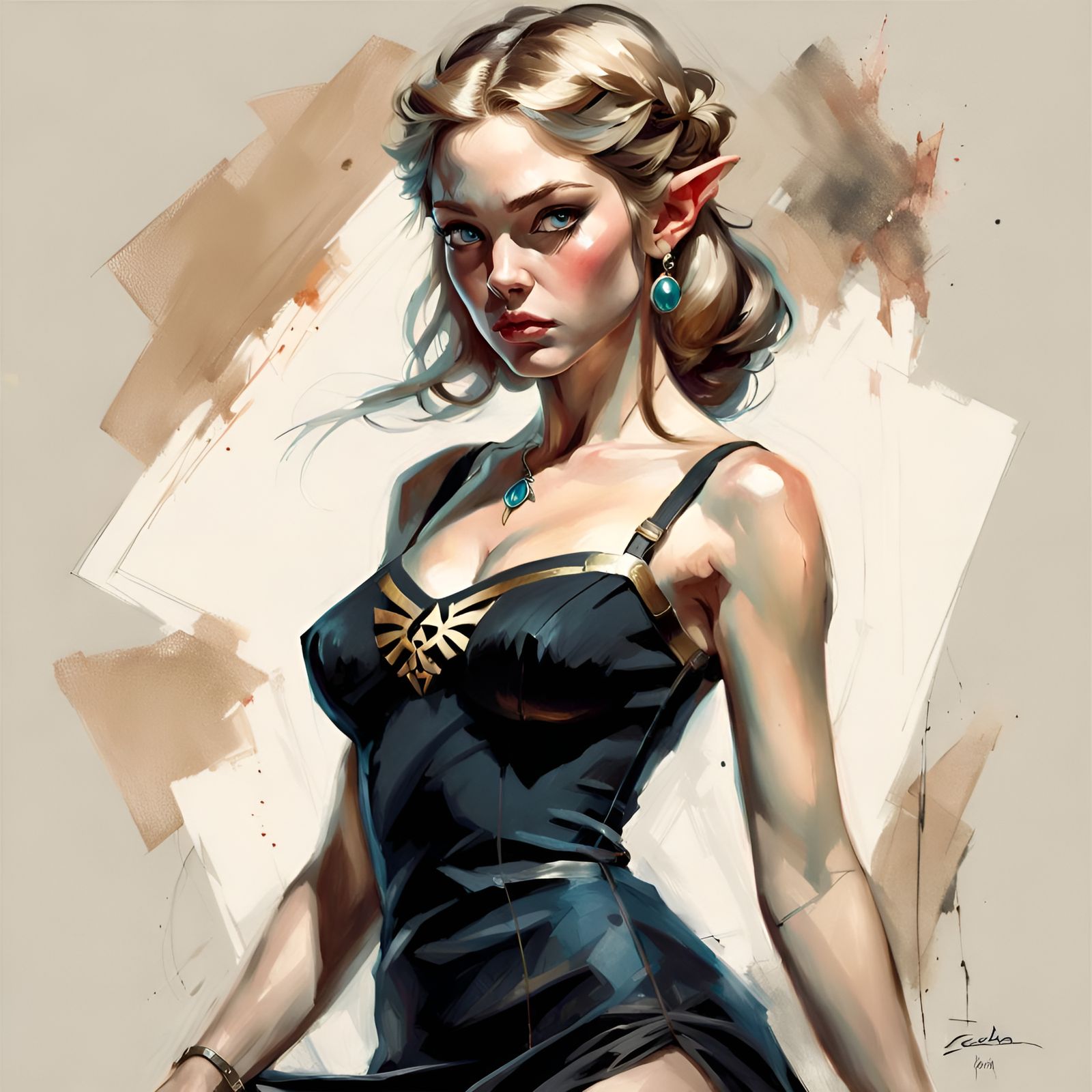 Zelda in Black Dress Pin-Up Portrait