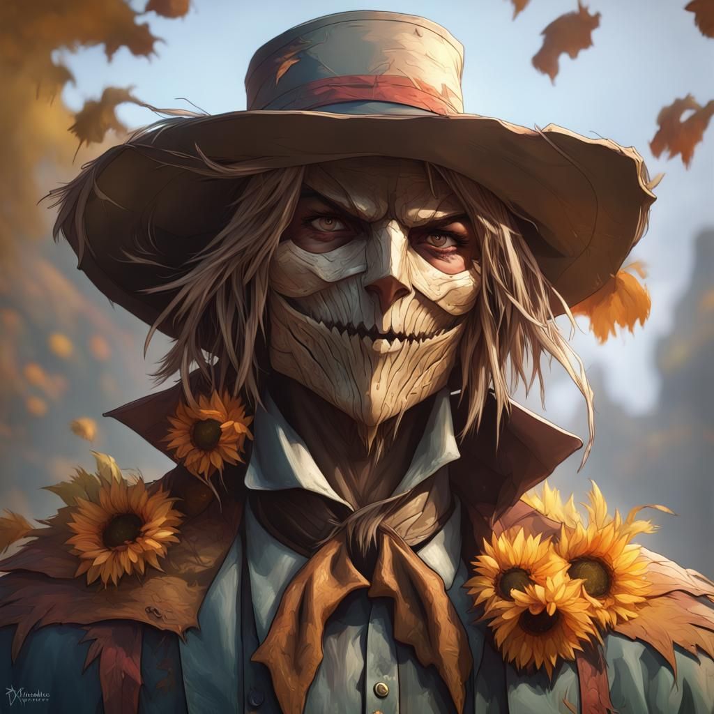 Hyperdetailed Scarecrow Portrait in Art Nouveau Style