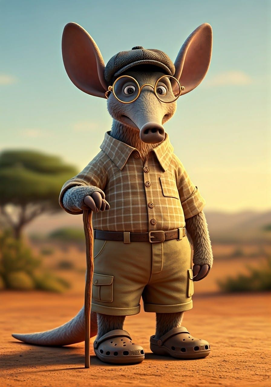 Whimsical Aardvark in Tactile, Earthy Claymation Style