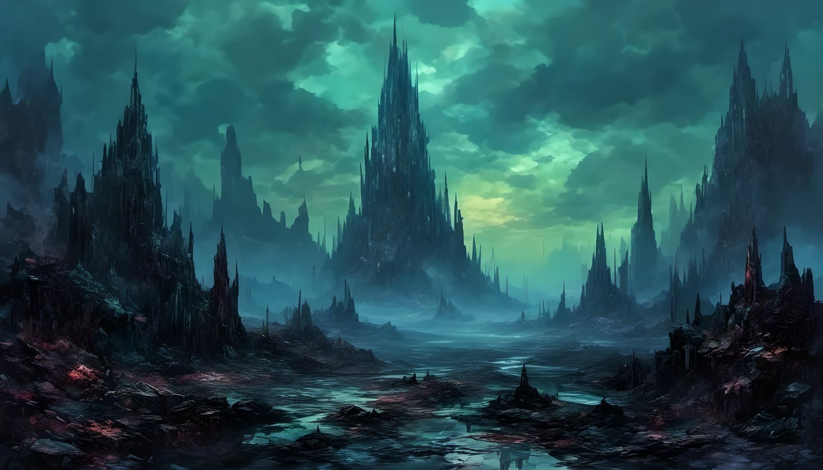 Iridescent Pixel Art Badlands With Dark Tower