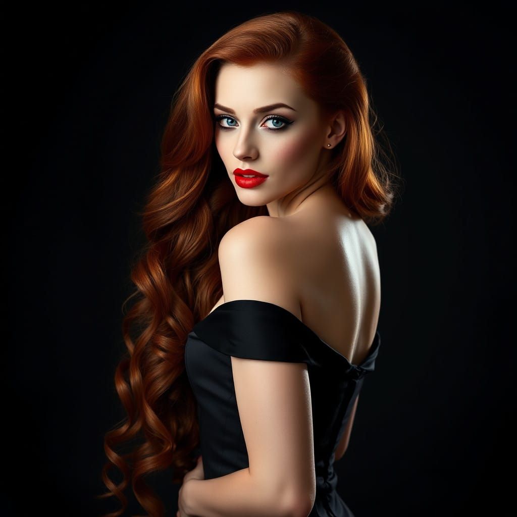 Sultry Redhead Captivates in Dramatic Evening Gown