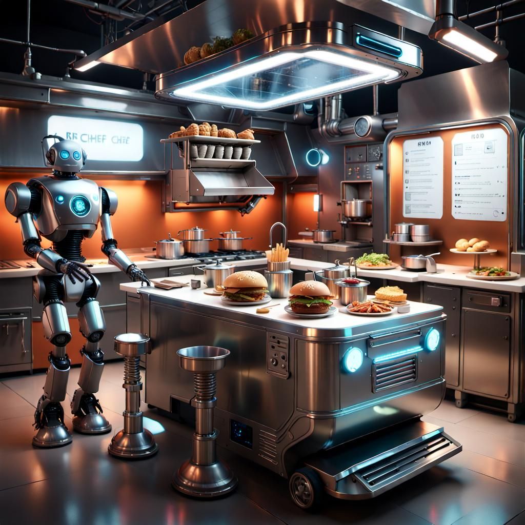 Futuristic Robot Chef Food Truck in Sci-Fi Style
