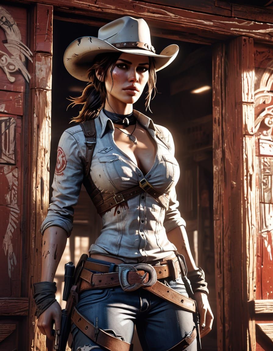 Tomb Raider Cowgirl in Gritty Western Saloon