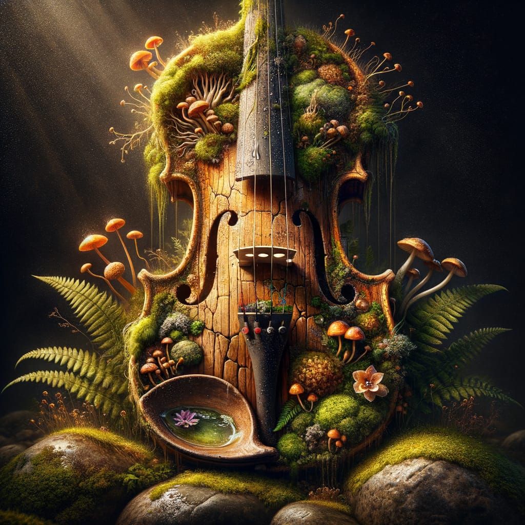 Whimsical Oil-Based Watercolor of an Antique Violin