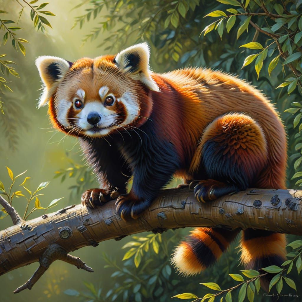 Red Panda Oil Painting with Expressive Eyes