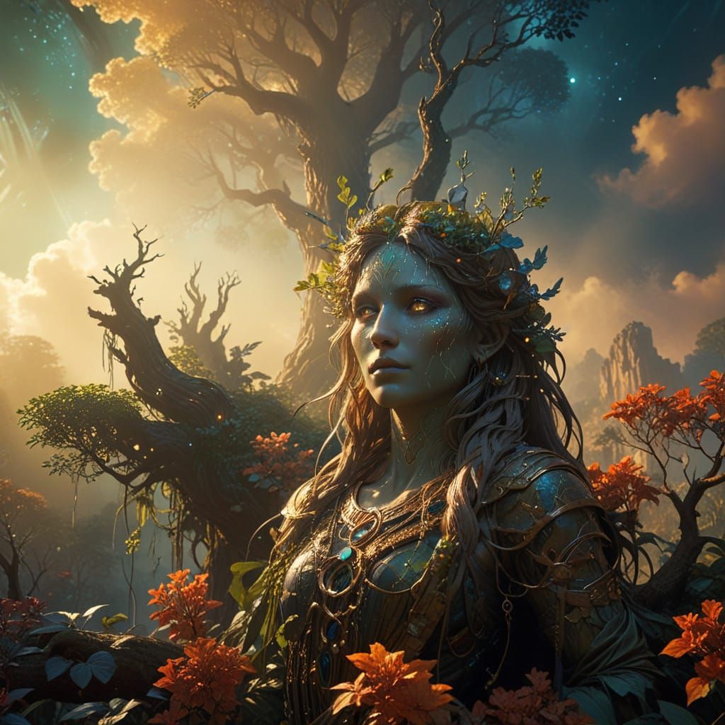 Mystical Tree with Runes in Fantasy Art Style