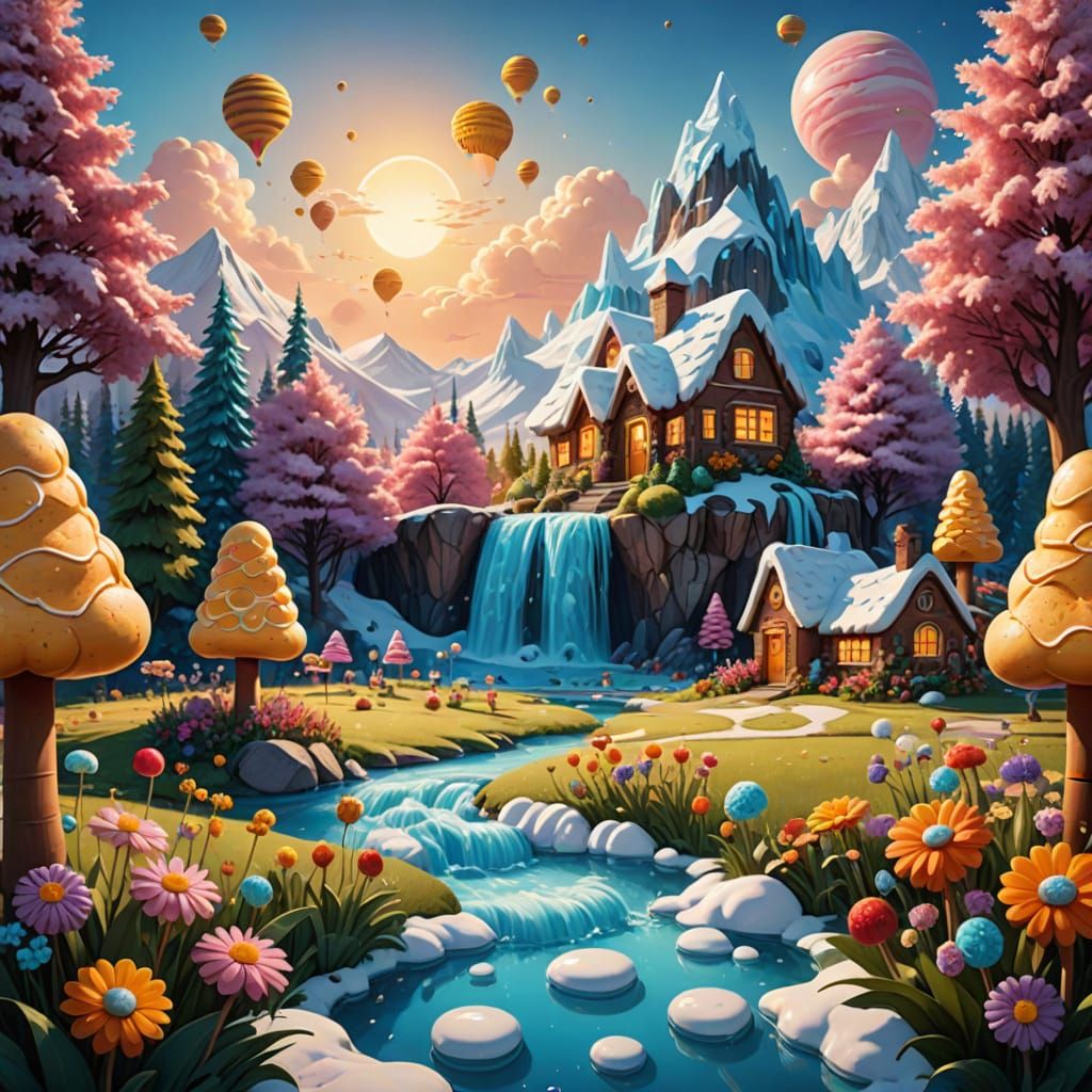 Whimsical Eco-Friendly Village in Vibrant Oil Painting Style