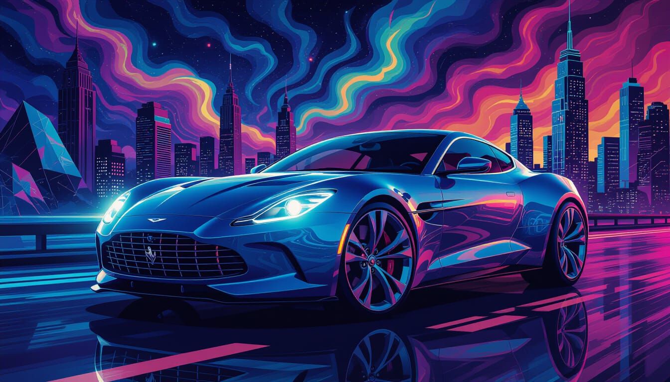 Futuristic Car as Whimsical Character in Pop Art Style