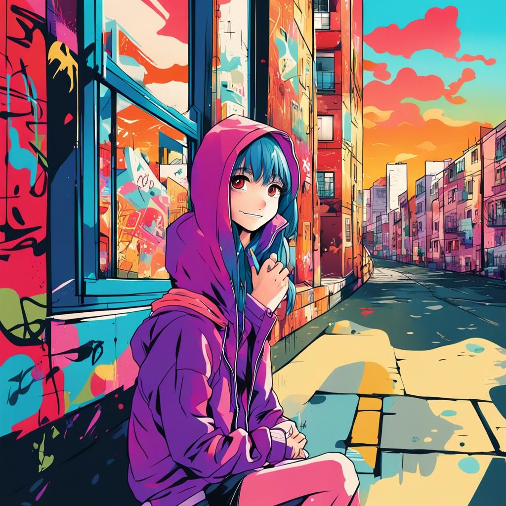 Anime Girl in Graffiti Window: Studio Trigger Style