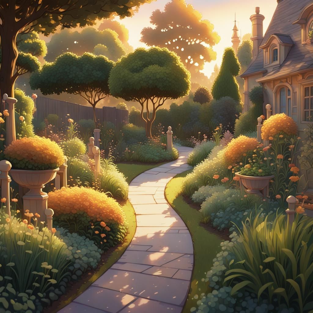 Lush Garden in 2D Cartoon Anime Style