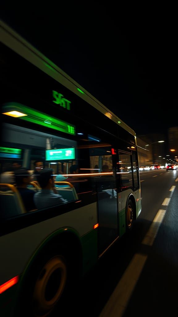 Naples City Bus Speeding Through the Dark Night
