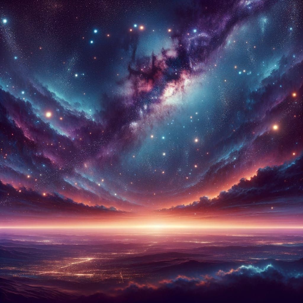 Expansive Galaxy with Dreamlike Starfall and Aurora