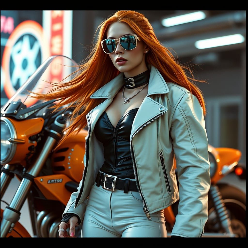 Cyborg Bounty Hunter with Hoverbike in Gritty Futuristic Sty...