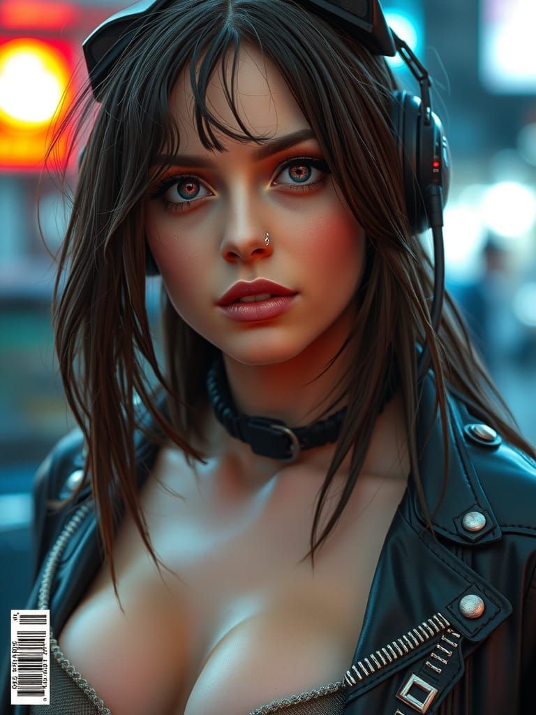 Cyberpunk Magazine Cover with Cyberpunk Girl