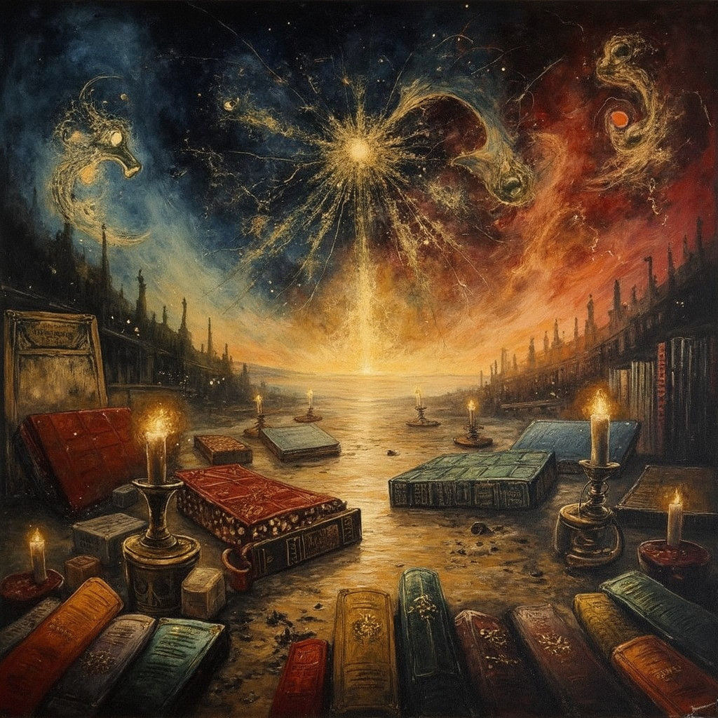 Dimly Lit Passage in Dark Academia Style