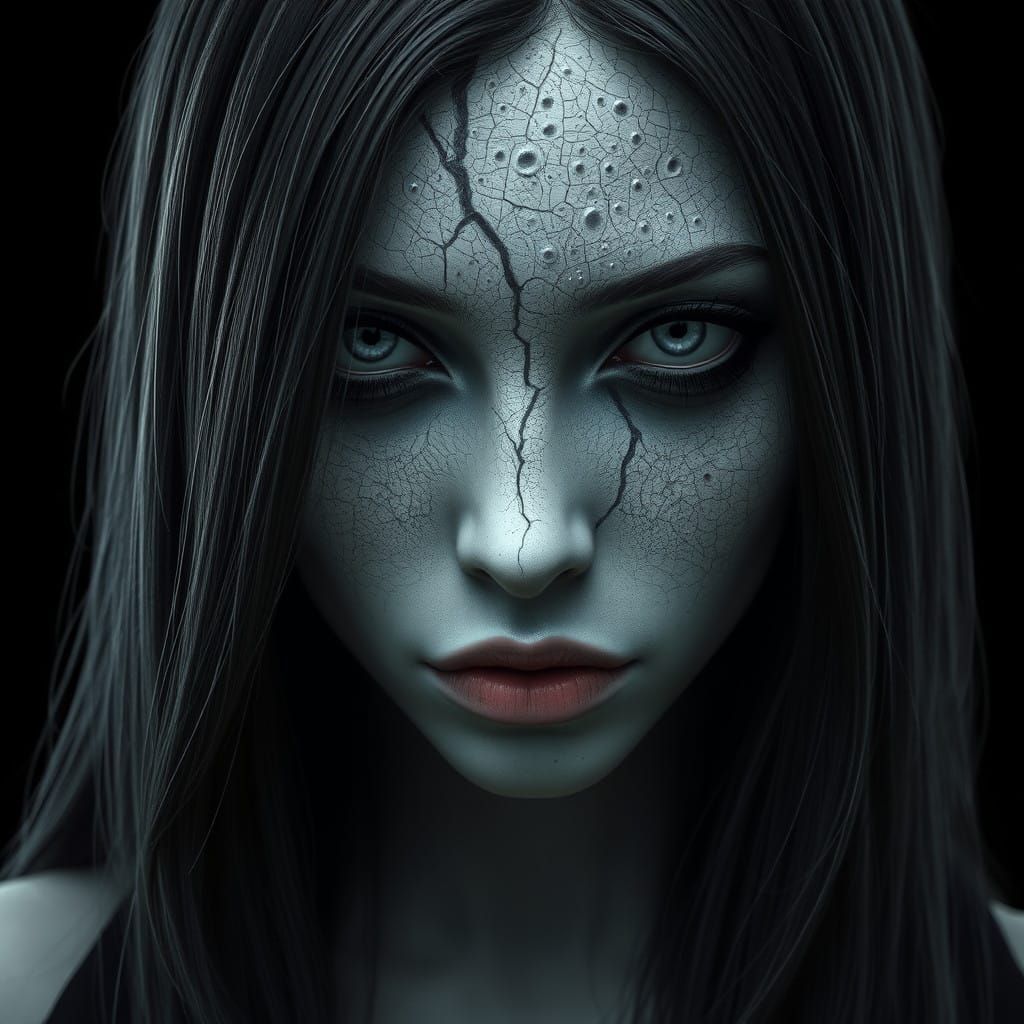 Enigmatic Woman with Fissured Stone Face