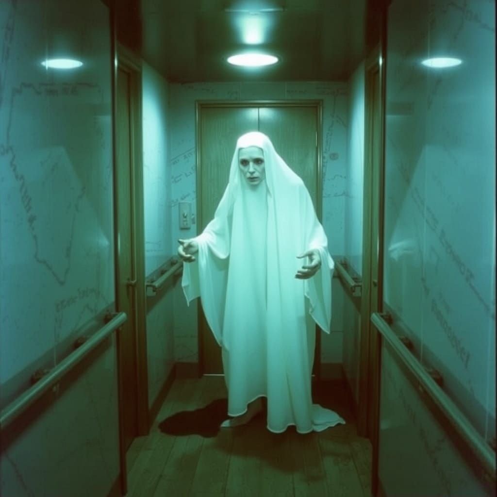 Surreal Ghost Elevator Scene in the Style of Hans Memling