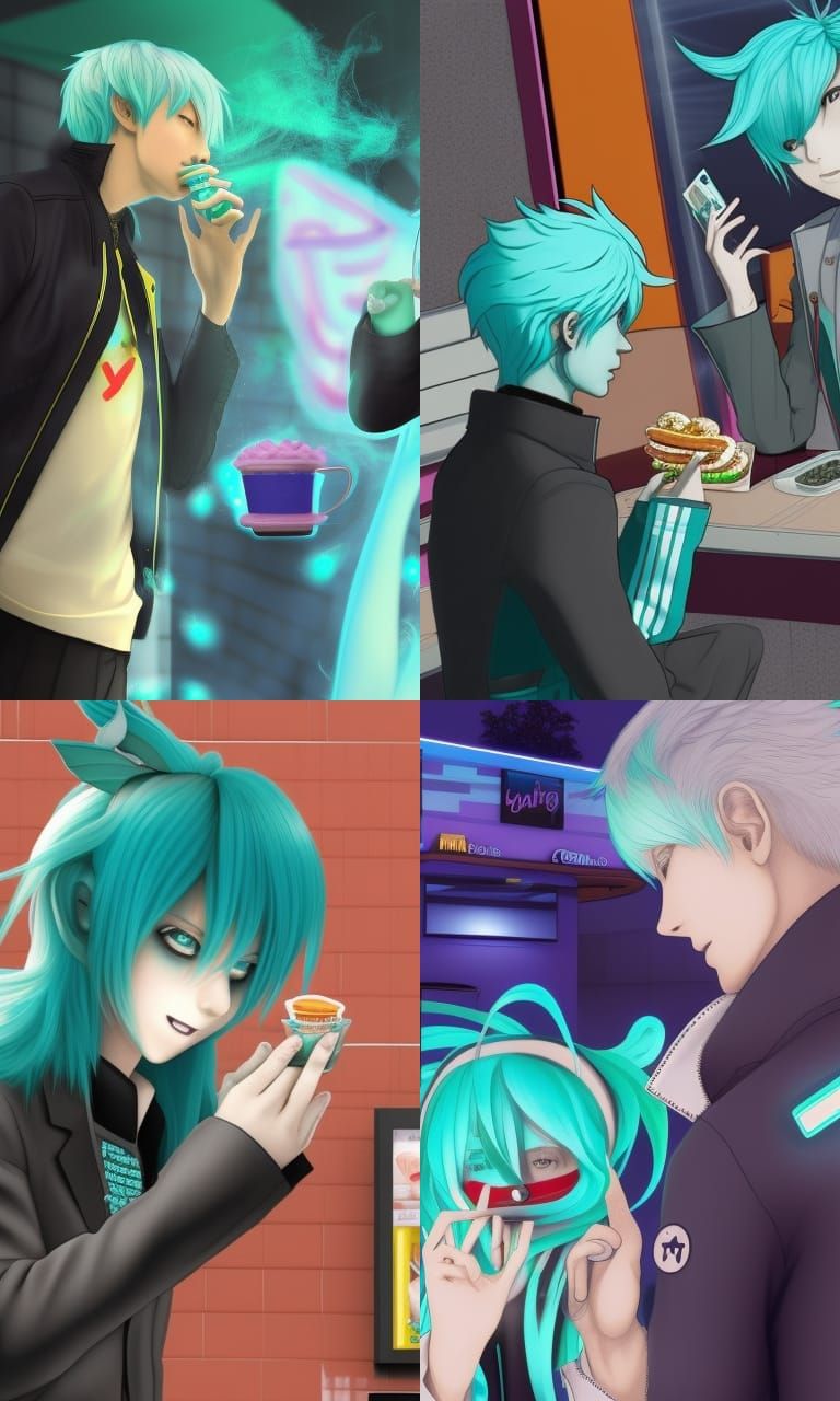 "hatsune miku fallguys skin smoking a blunt with vergil at a...