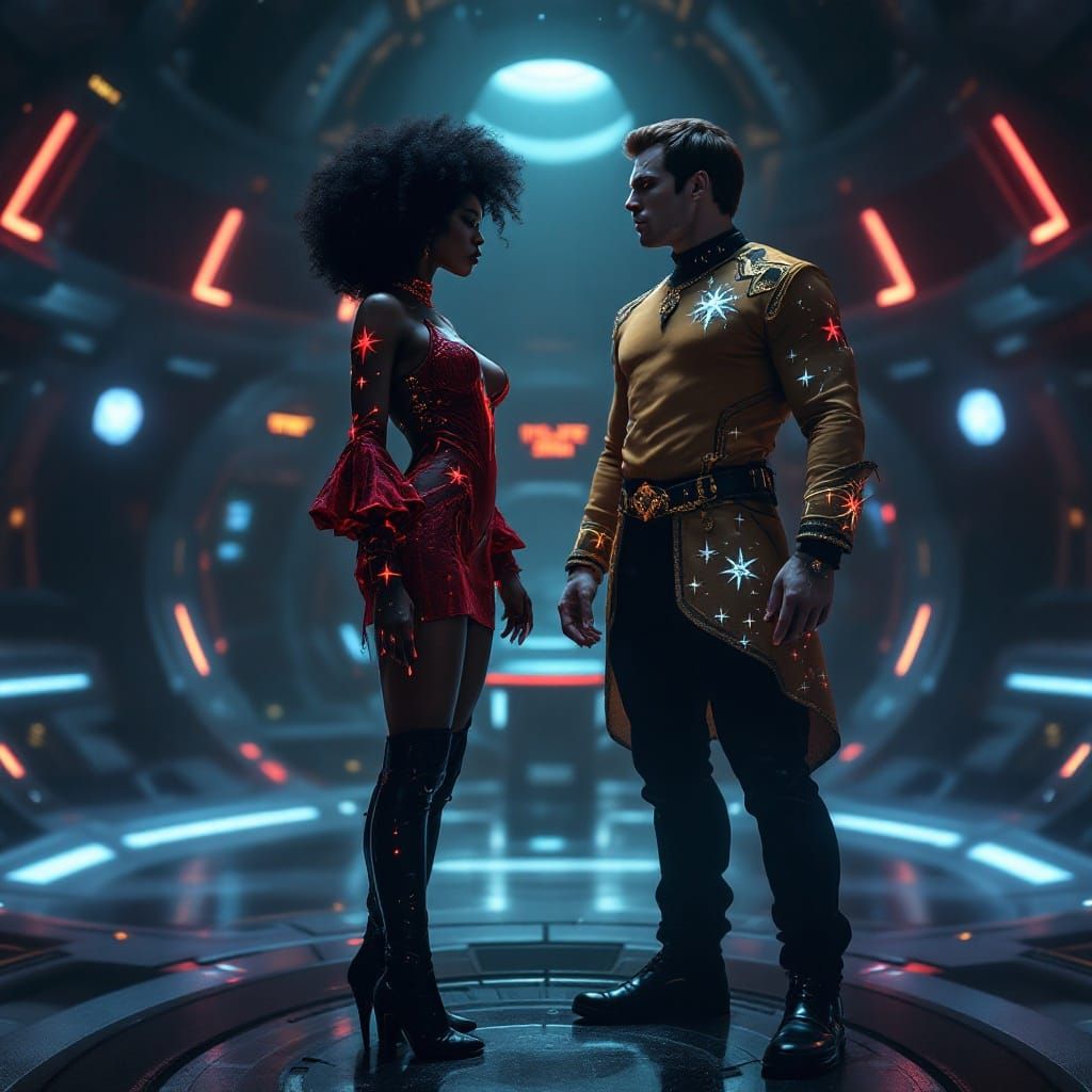 Gothic Enterprise Bridge Scene with Lieutenant Uhura and Cap...