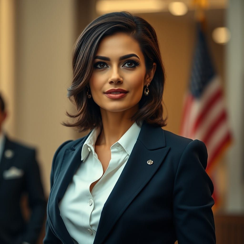 Progressive Female Politician in Cinematic Style