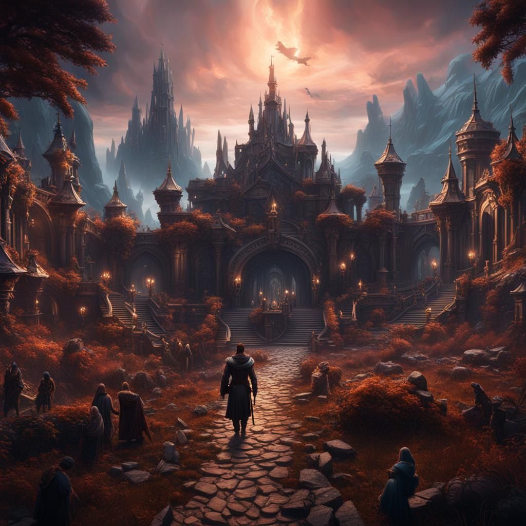 Lonely Figure in Crowded Matte Painting