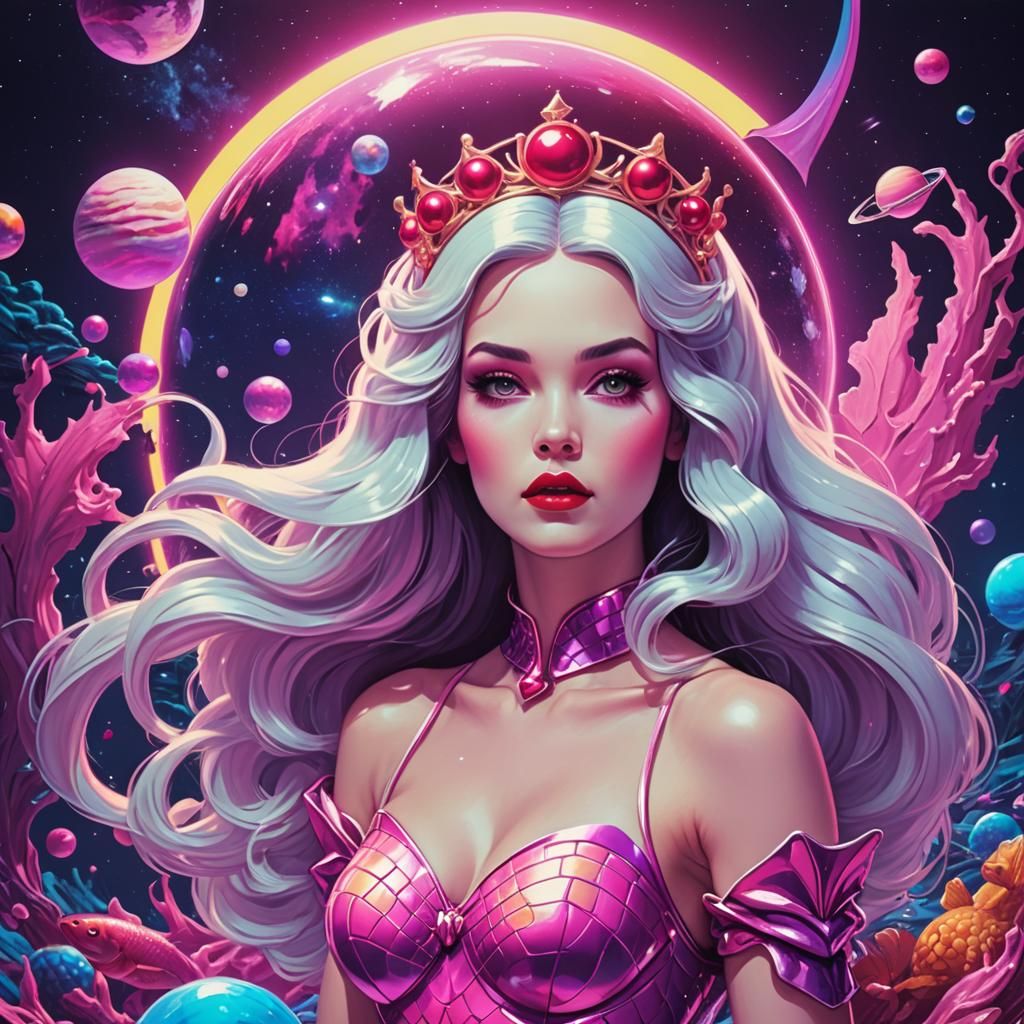 Snow White as Synthwave Space Mermaid