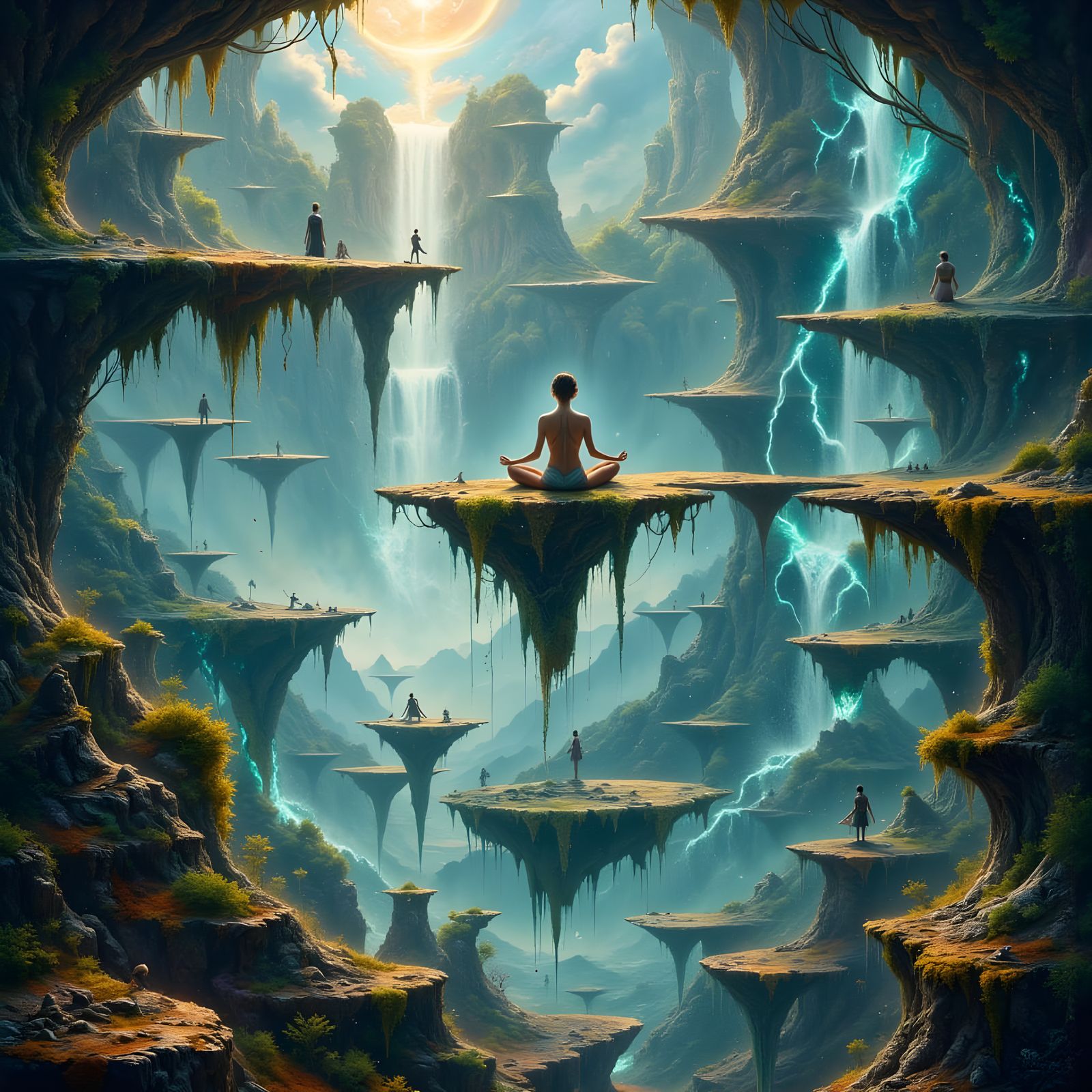 Serene Otherworldly Landscape with Floating Islands