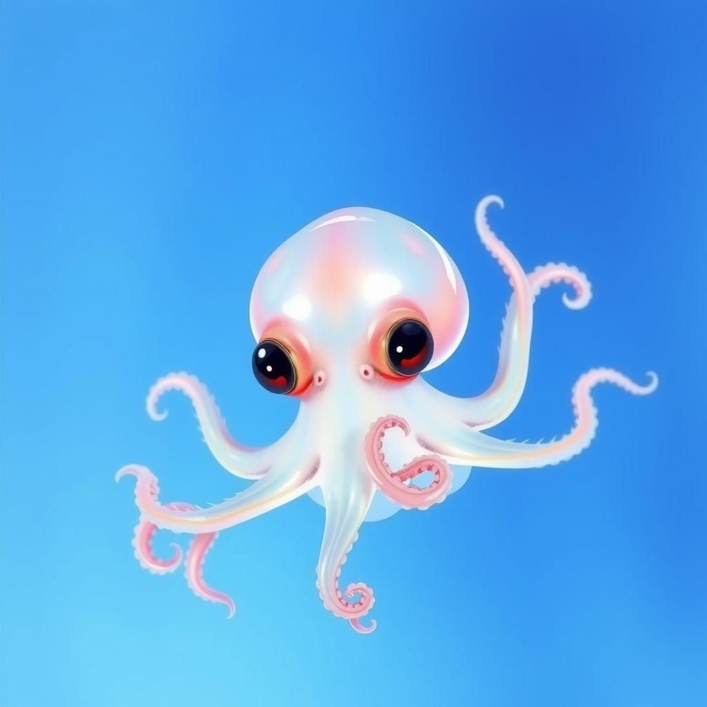 Whimsical Baby Dumbo Octopus in Dreamy Ocean Scene