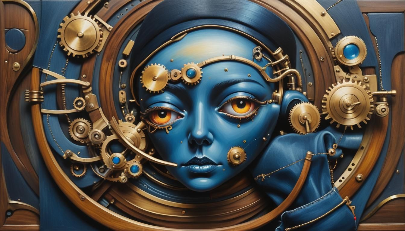 Surreal Steampunk Oil Painting with Polished Brass