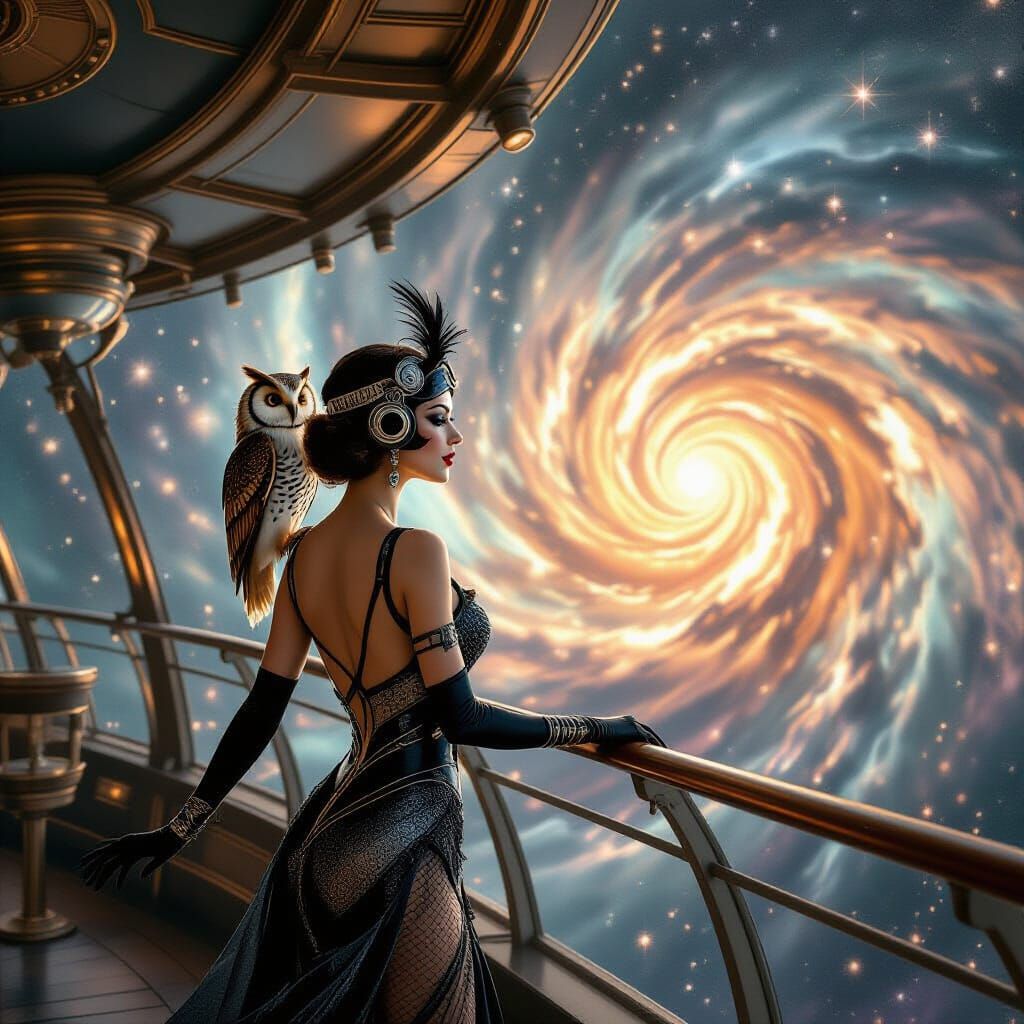 Retro-Futuristic Showgirl Gazing at Stardust