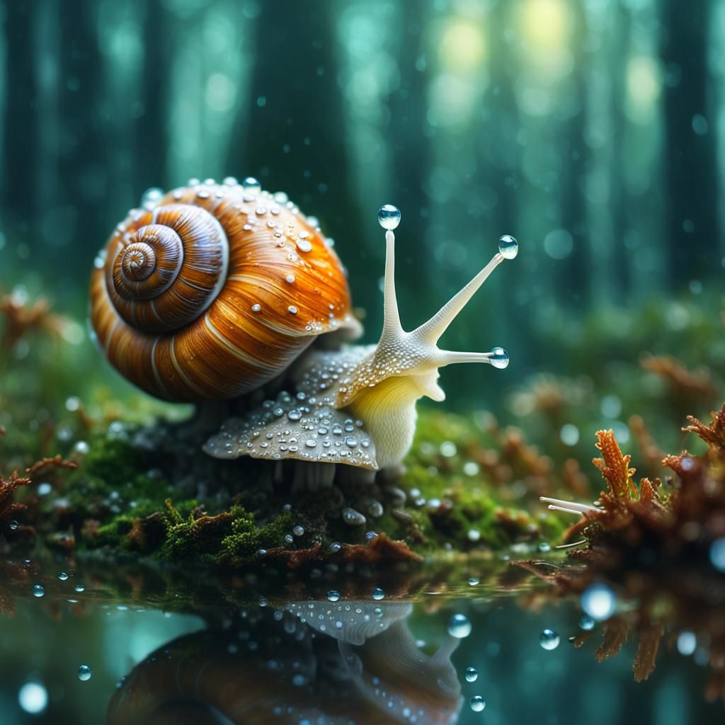 Snail on Mushroom in Beksiński Style