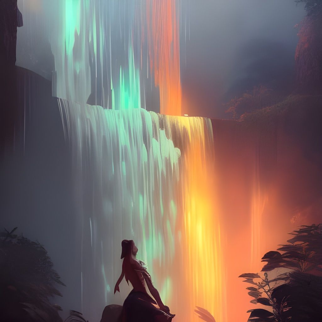 Hyperdetailed Waterfall Concept Art in Orange and Teal