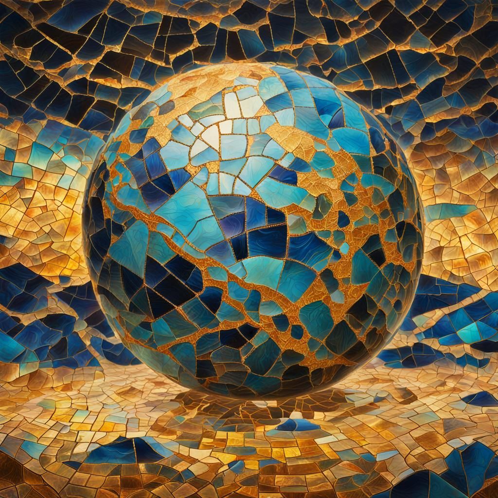 Kintsugi Planet Orb in Surreal Oil Painting Style