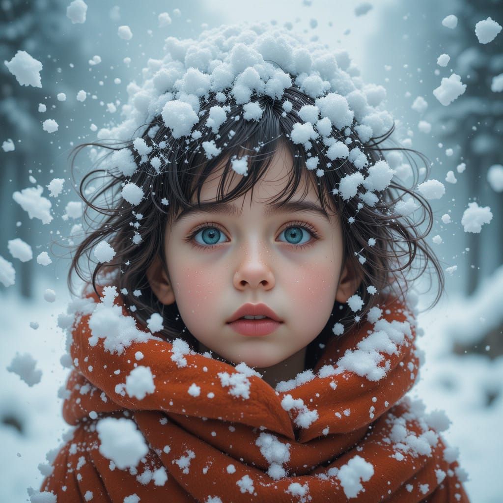 Winter Wonder of a Childhood Moment in a Snowy Storm Scene