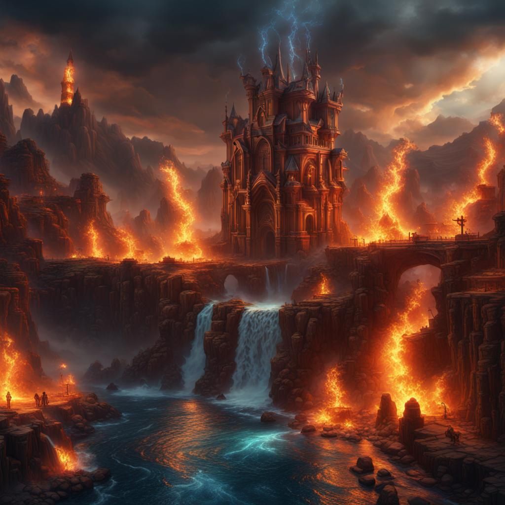 Fantastical Fire, Water, and Gas Matte Painting