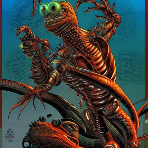 Cyborg Lizard Man in Comic Book Art Style