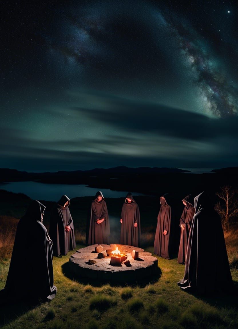 Pagan Ritual in Scotland Under Starry Sky