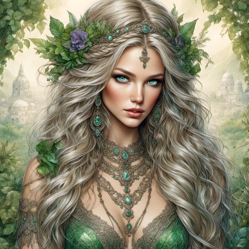 Fantasy Queen in Sheer Clothing with Green Eyes