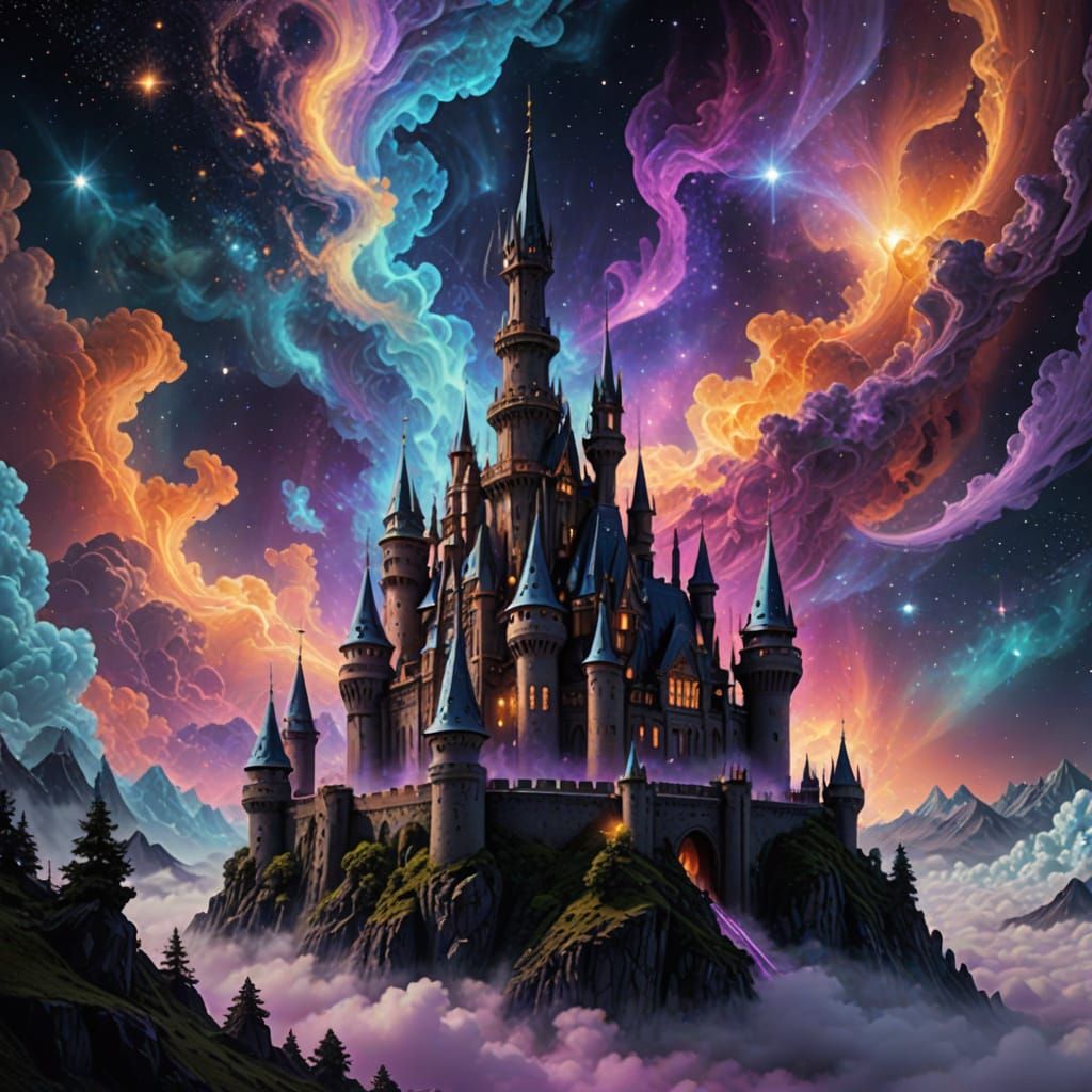 Astral Castle on Cloud in Violet and Gold
