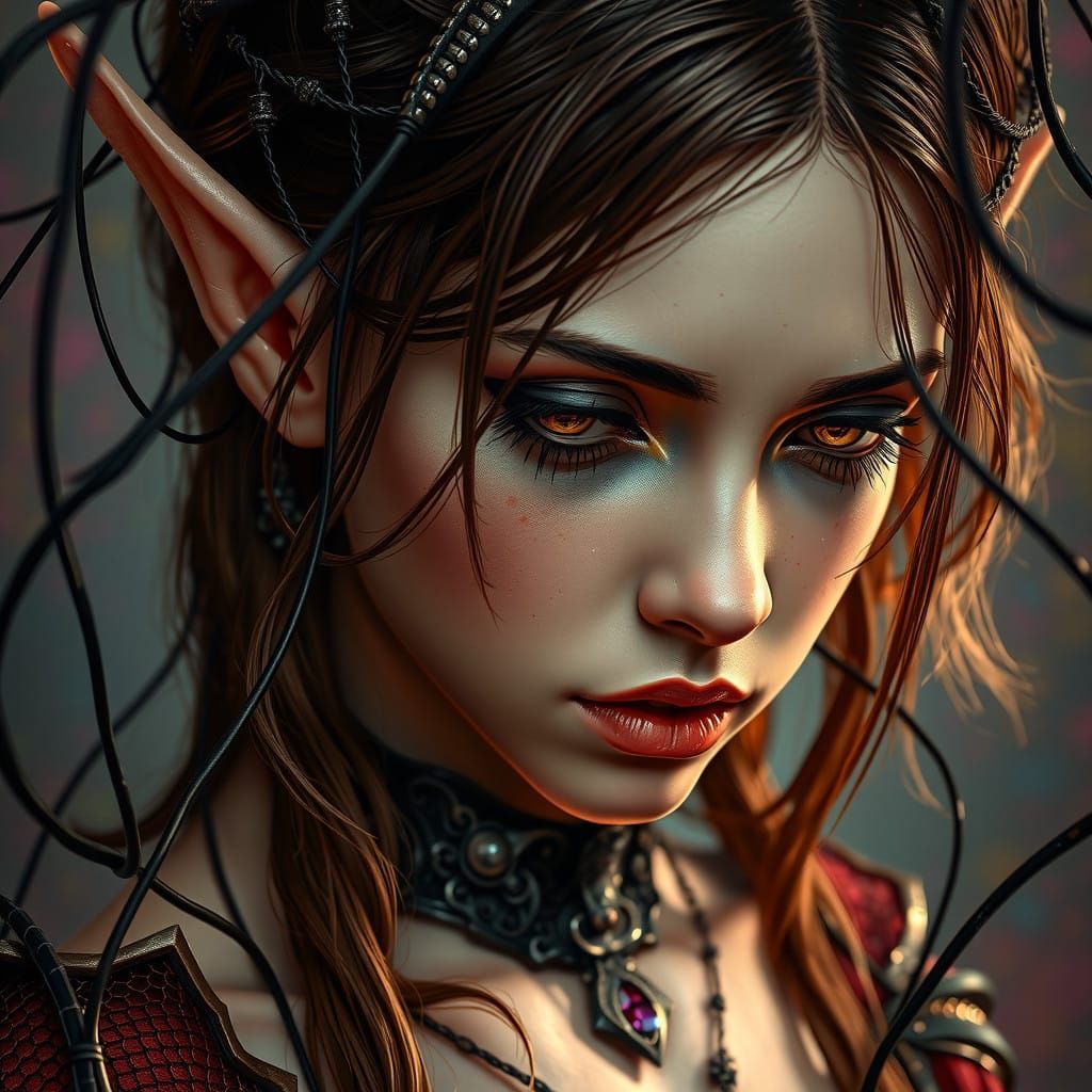 Mysterious Elven Maiden in Dark Latex and Leather