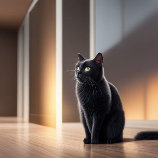 Hyperrealistic Black Cat in Art Gallery