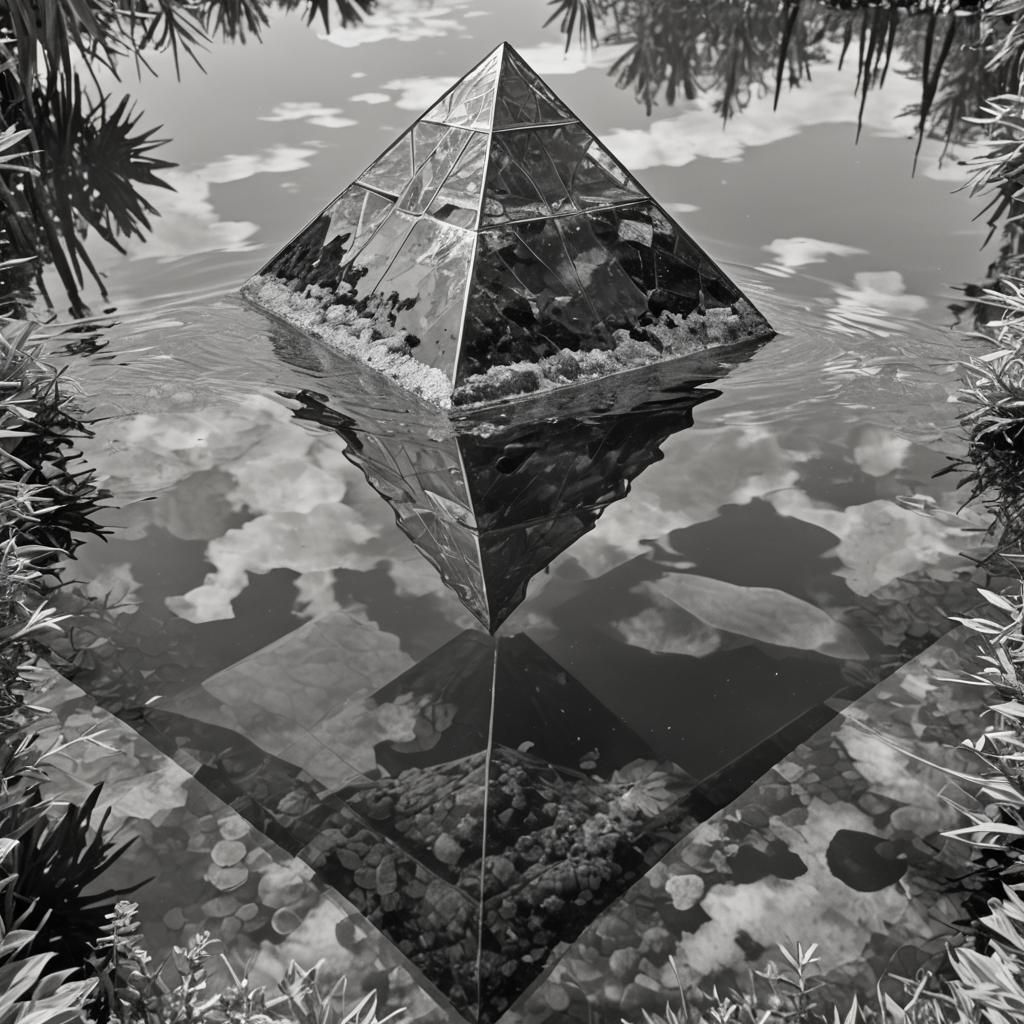Crystal Pyramid in Botanical Garden Greyscale Image
