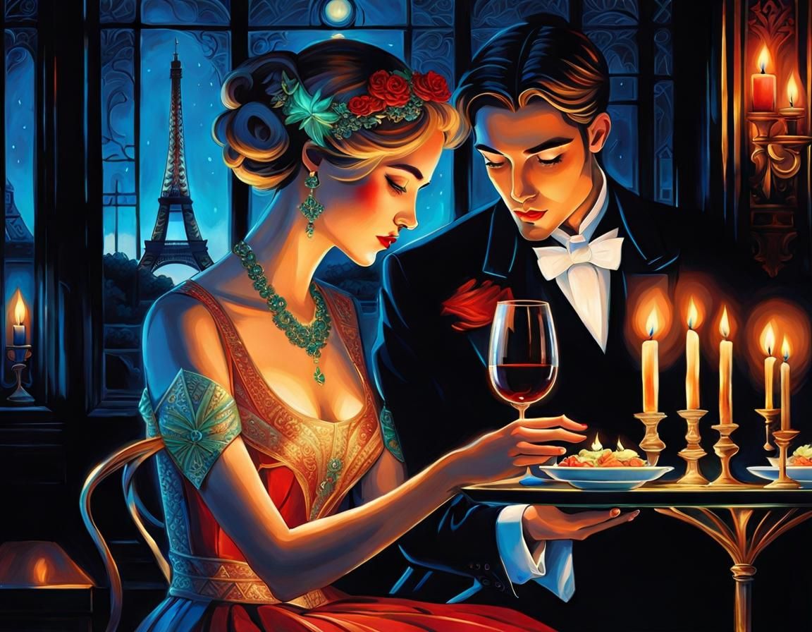 Candlelit Dinner in Paris Night Cafe