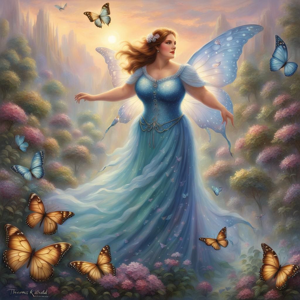 Woman in Mesh Dress with Butterfly Wings